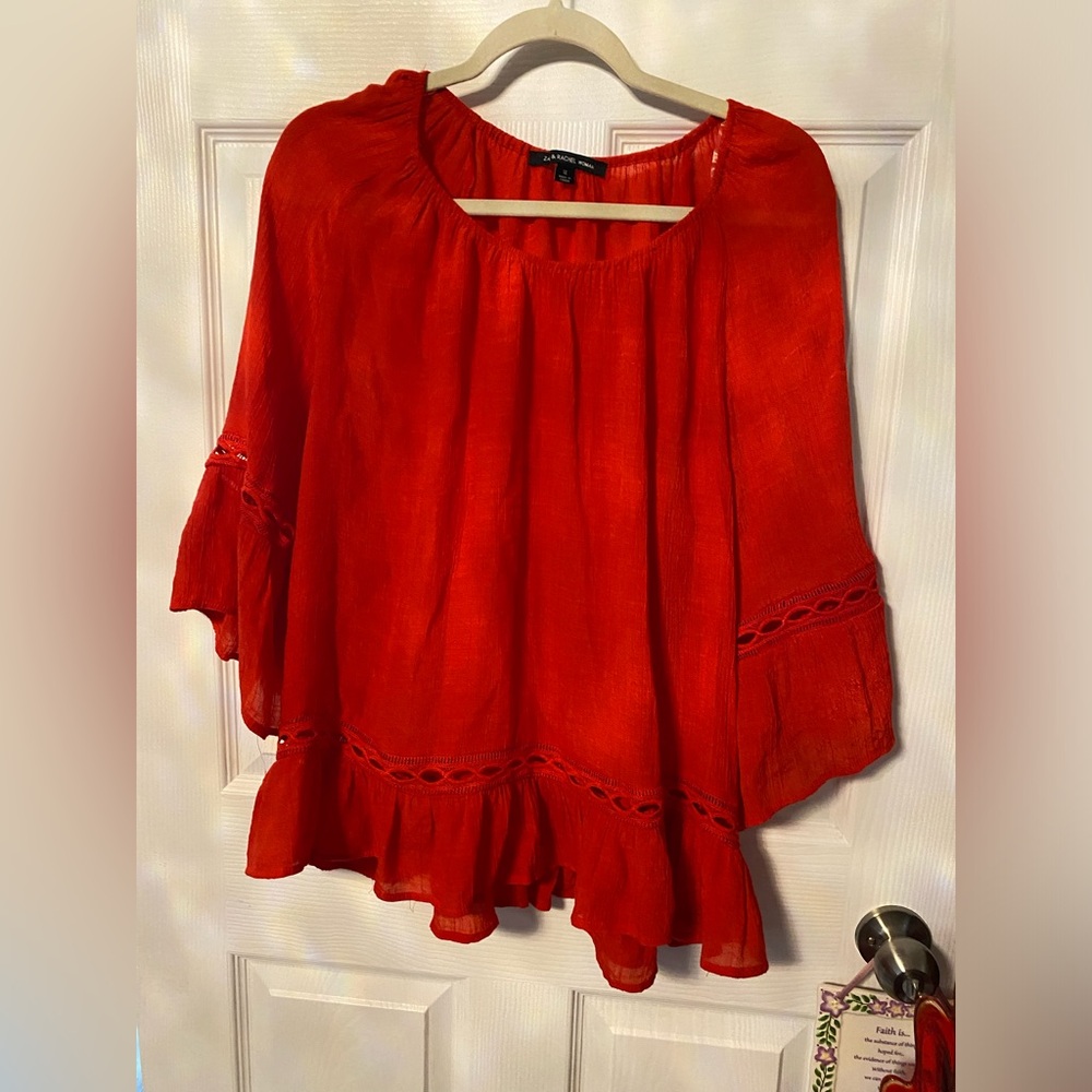 Zac & Rachel Red Blouse with Ruffle Hem